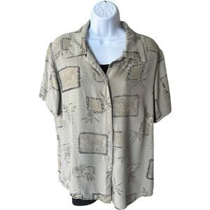 NYCC 90s textured rayon button blouse + tank set sage green XL relaxed fit